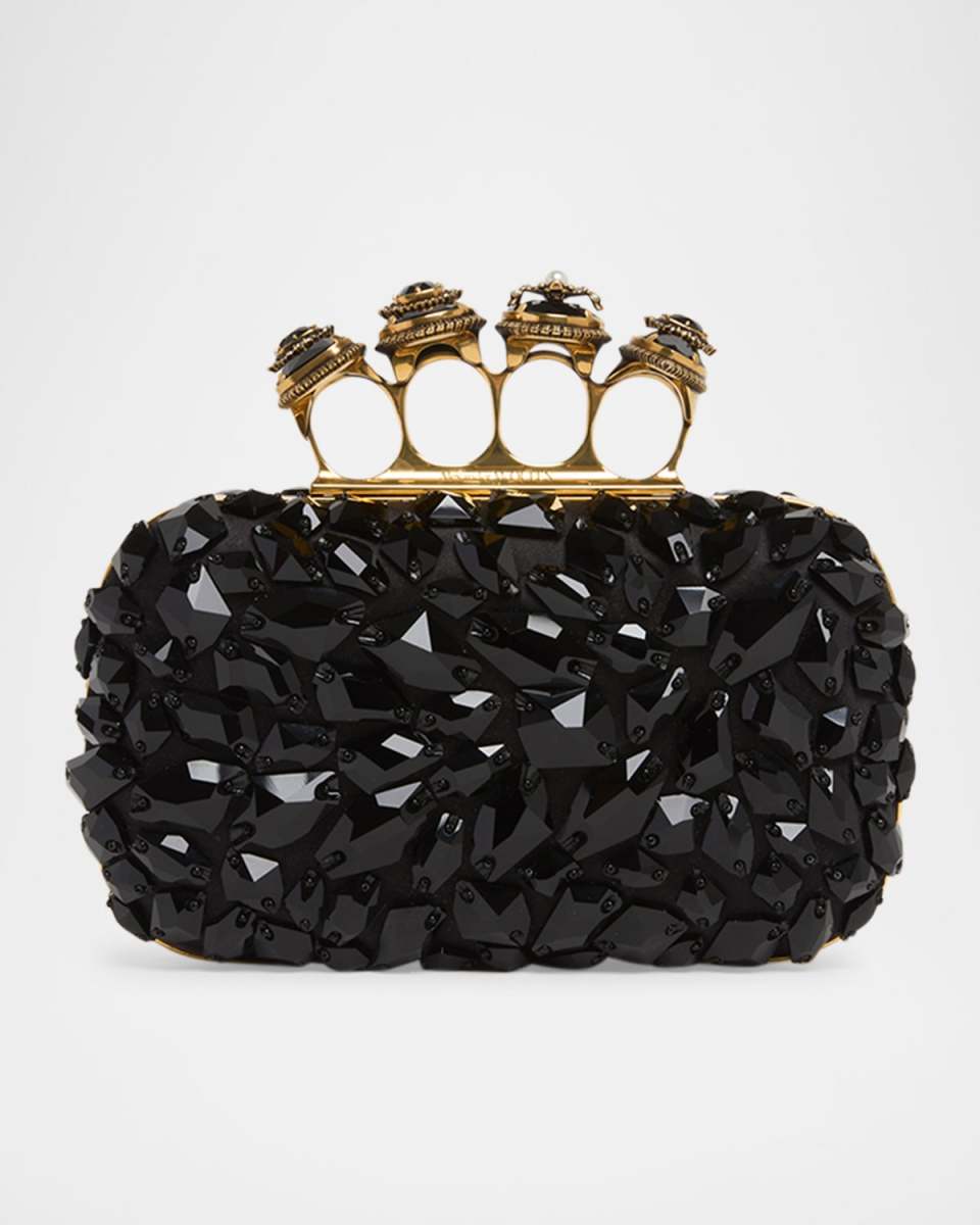 Spider Four Ring Embellished Silk Clutch Bag